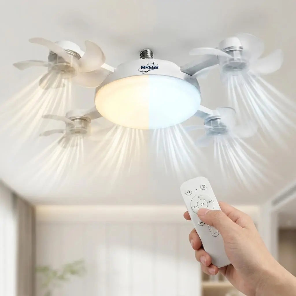 MREGB 2026 New E27 Socket Ceiling Fan Light - 2-In-1 Silent LED Fan with Remote Control, Energy-Saving Cooling & Lighting Combo for Home Bedroom Summervibes☀️