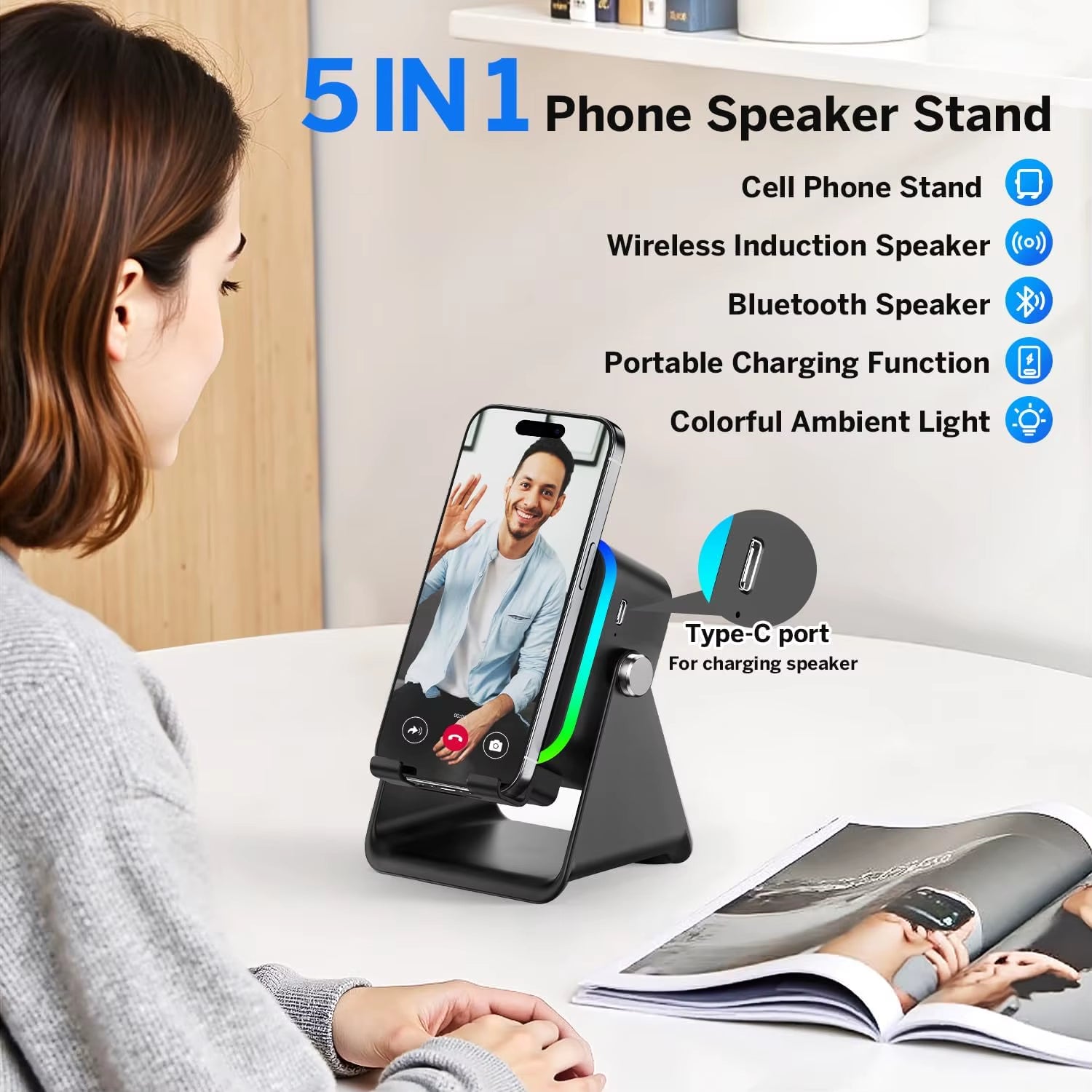 Experience the Ultimate Sound with Our Upgraded 5-in-1 Wireless Induction Speaker - 5000mAh Battery, Stunning RGB Lights, and HIFI Sound for Home and Outdoor Use!