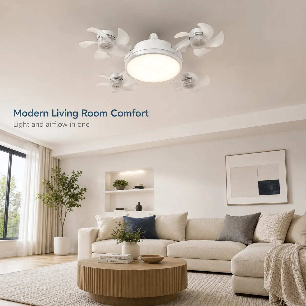Transform Your Space with the Ultimate Ceiling Fan Light: Remote-Controlled, 19.69 Inch LED Design with 4 Adjustable Fan Heads for Effortless Airflow and Brightness in Any Room