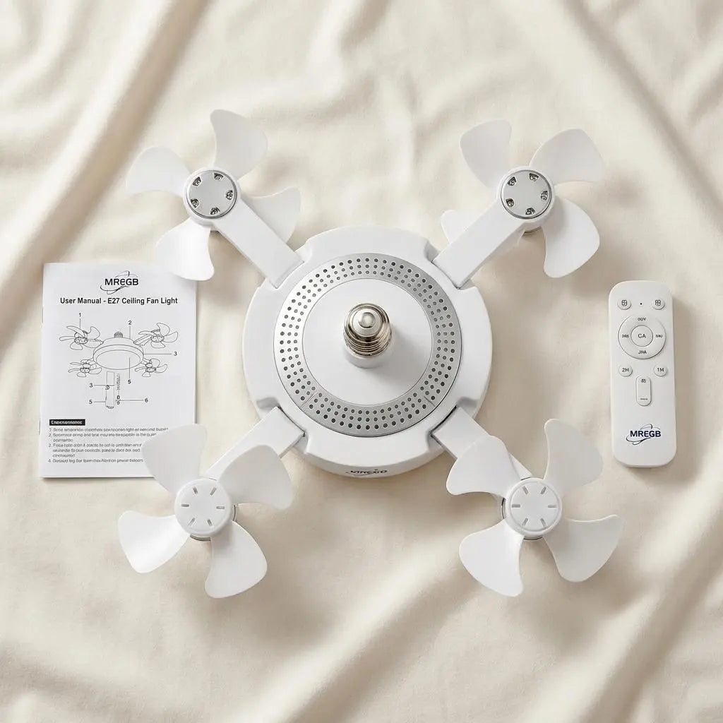 MREGB 2026 New E27 Socket Ceiling Fan Light - 2-In-1 Silent LED Fan with Remote Control, Energy-Saving Cooling & Lighting Combo for Home Bedroom Summervibes☀️