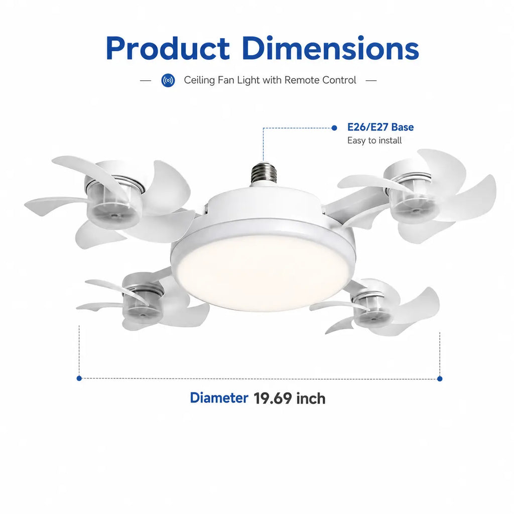 Transform Your Space with the Ultimate Ceiling Fan Light: Remote-Controlled, 19.69 Inch LED Design with 4 Adjustable Fan Heads for Effortless Airflow and Brightness in Any Room