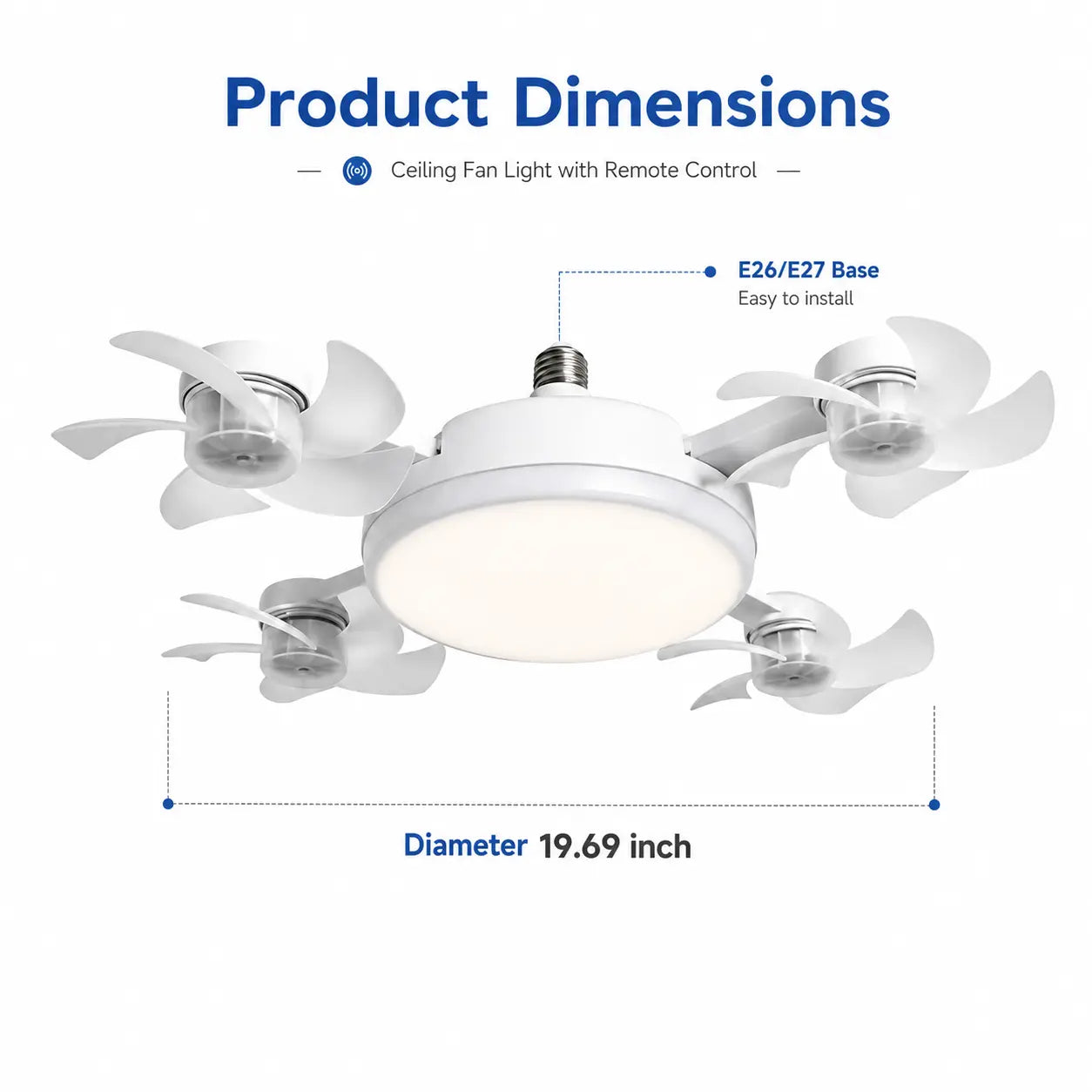 Transform Your Space with the Ultimate Ceiling Fan Light: Remote-Controlled, 19.69 Inch LED Design with 4 Adjustable Fan Heads for Effortless Airflow and Brightness in Any Room